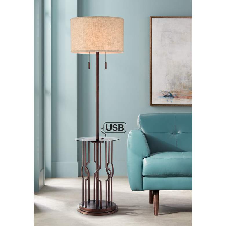 Image 1 Legend Open Cage Tray Table Floor Lamp with USB