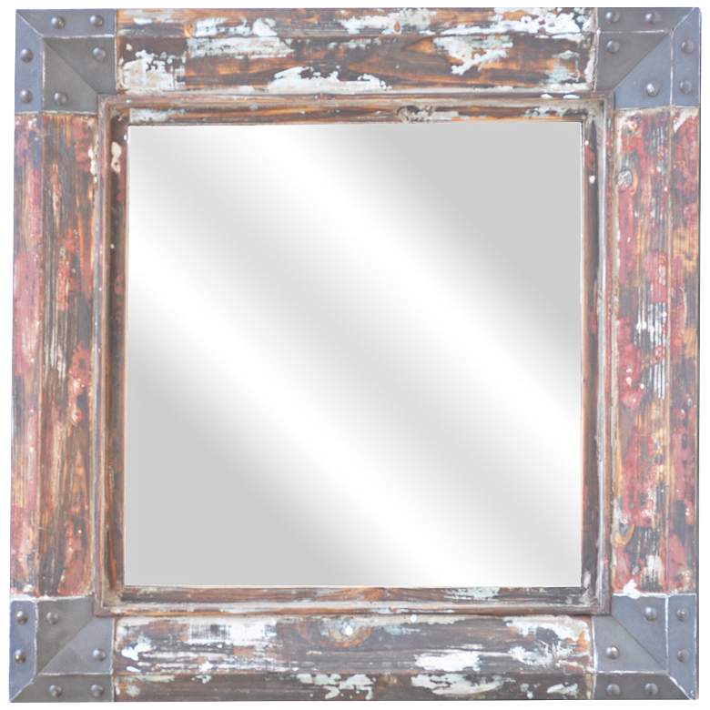 Image 1 Legge Distressed Wood 31 inch Square Decorative Wall Mirror