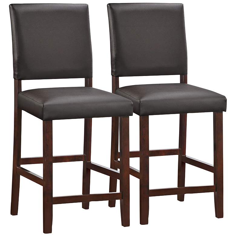 Image 1 Leick 24 inch Pebble Ebony Faux Leather Counter Stools Set of 2