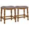 Leick 25" Rustic Wood and Linen Saddle Seat Stool Set of 2