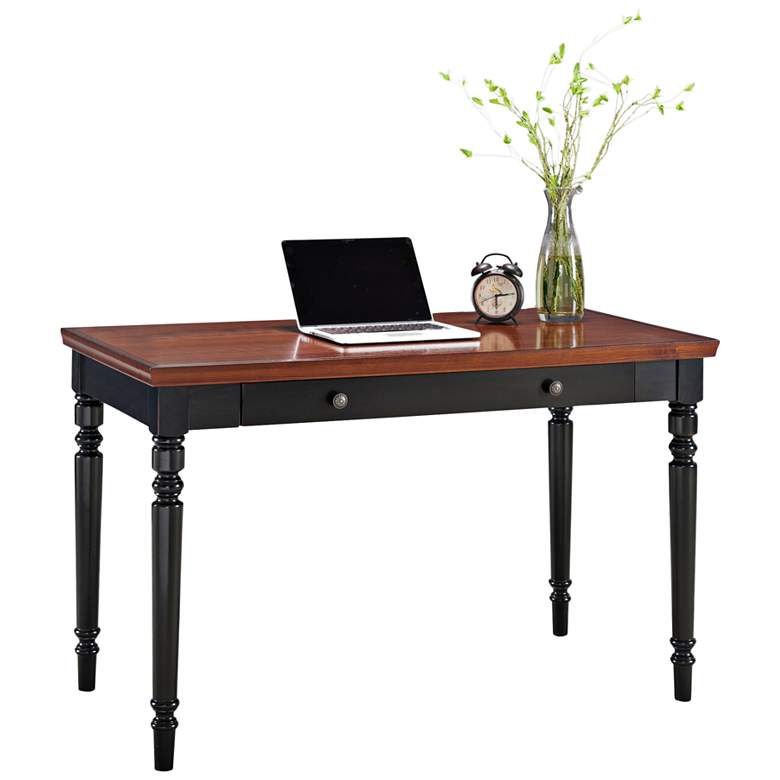 Image 2 Leick 48 inch Wide Farmhouse Black and Russet Wood Laptop Desk