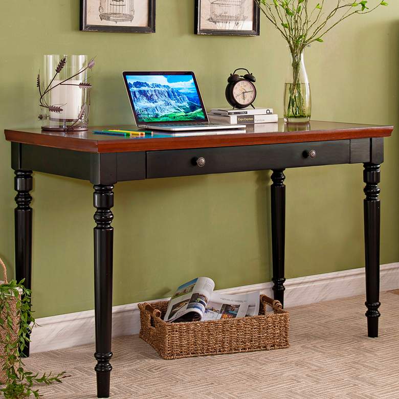 Image 1 Leick 48 inch Wide Farmhouse Black and Russet Wood Laptop Desk