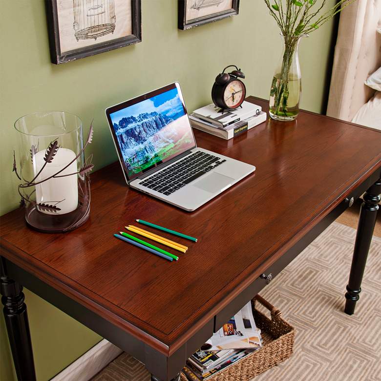 Image 7 Leick 48 inch Wide Farmhouse Black and Russet Wood Laptop Desk more views