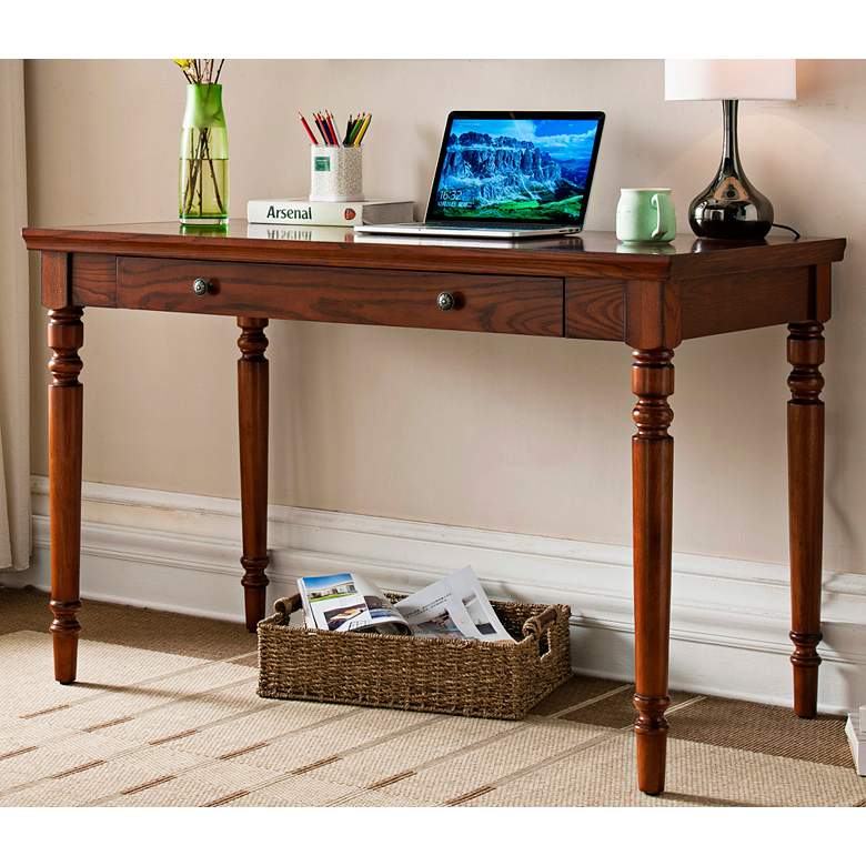 Image 1 Leick 48" Wide Farmhouse Mission Oak Wood Laptop Desk