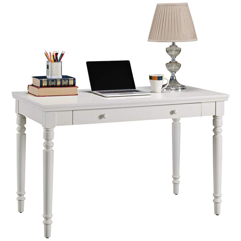 Image 2 Leick 48 inch Wide Farmhouse White 1-Drawer Wood Laptop Desk