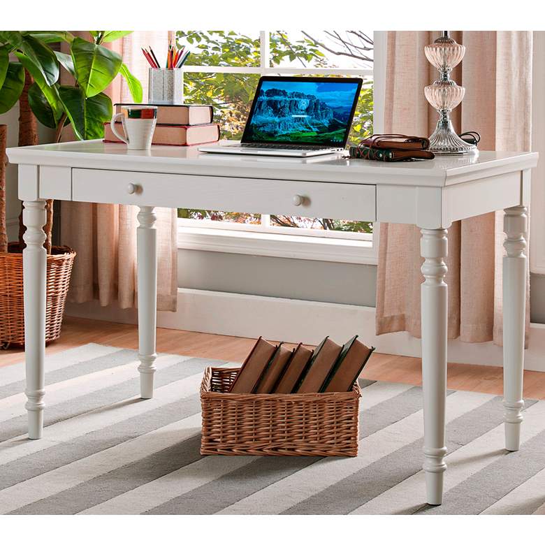 Image 1 Leick 48 inch Wide Farmhouse White 1-Drawer Wood Laptop Desk
