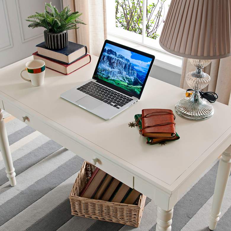 Image 3 Leick 48 inch Wide Farmhouse White 1-Drawer Wood Laptop Desk more views