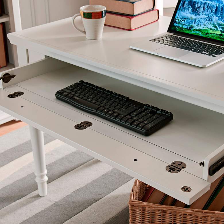 Image 4 Leick 48" Wide Farmhouse White 1-Drawer Wood Laptop Desk more views
