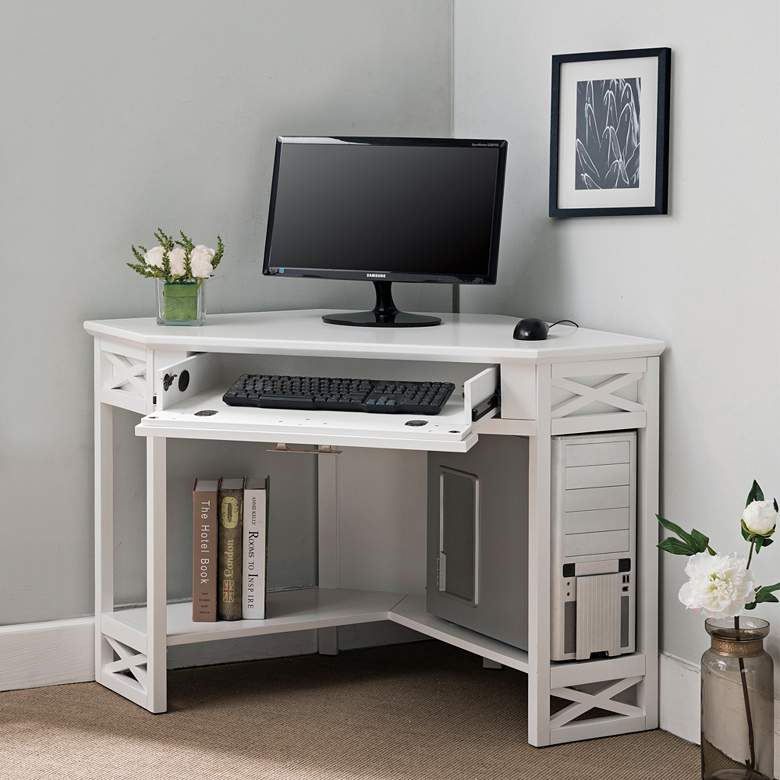 Image 3 Leick 48 inch Wide White Wood 1-Drawer Corner Computer Desk more views