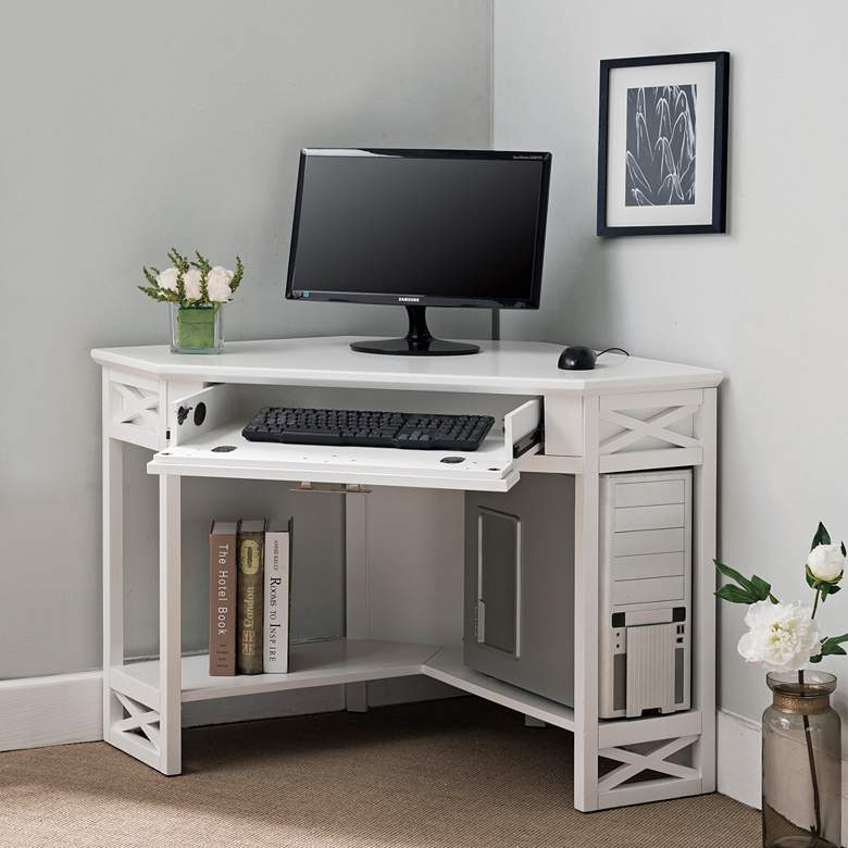 Image 3 Leick 48" Wide White Wood 1-Drawer Corner Computer Desk more views