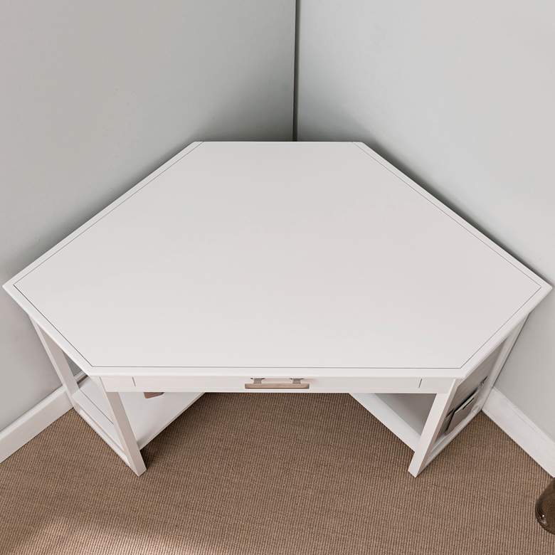 Image 4 Leick 48" Wide White Wood 1-Drawer Corner Computer Desk more views