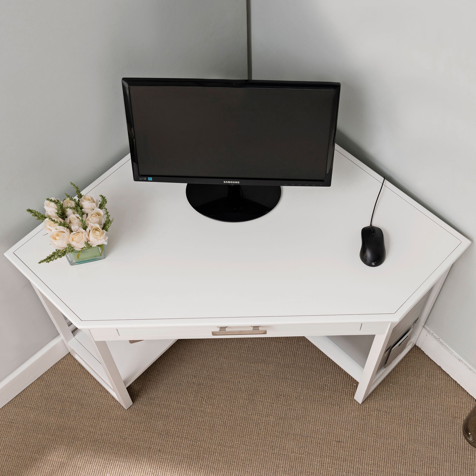Leick 48" Wide White Wood 1-Drawer Corner Computer Desk