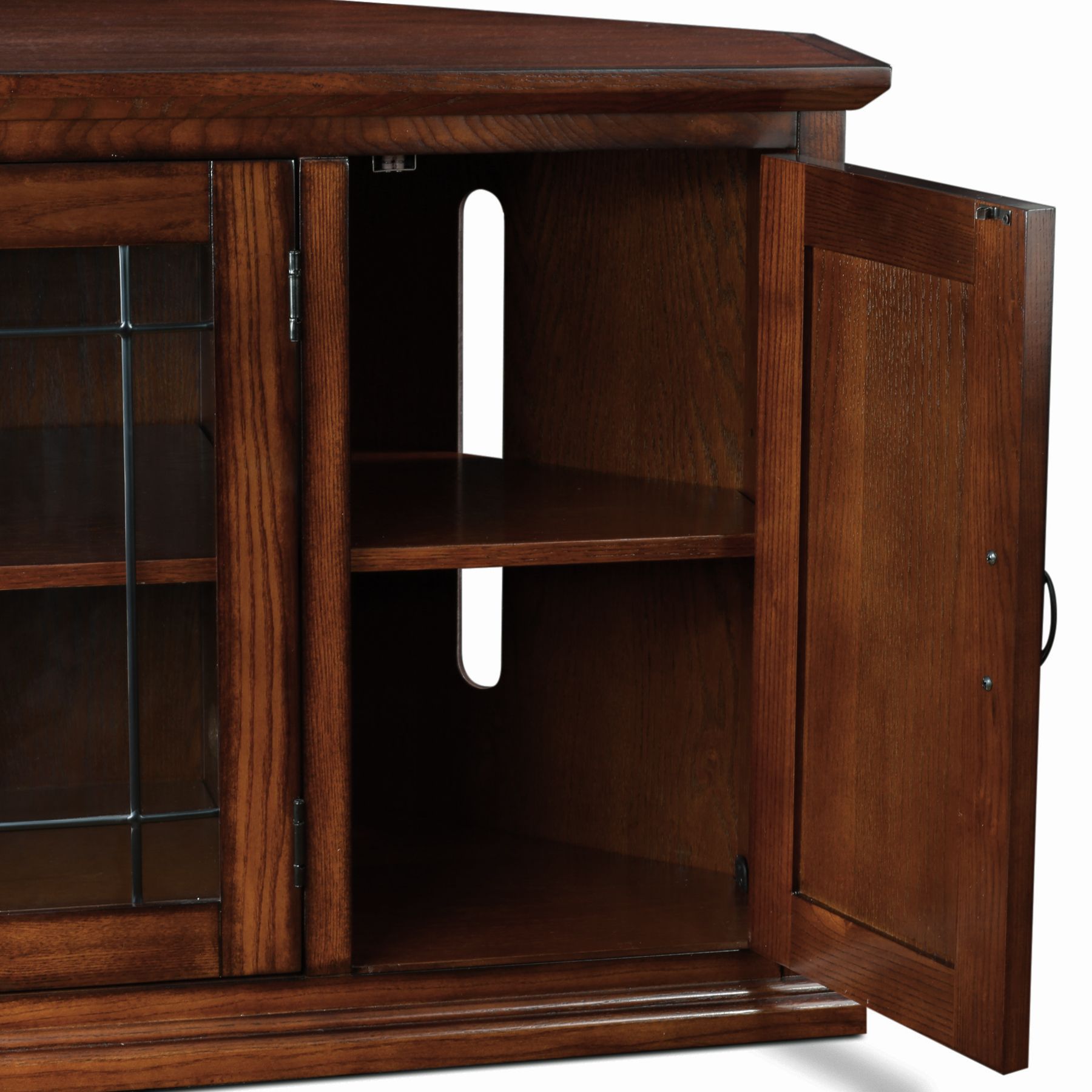 Image 6 Leick 56" Wide Burnished Oak Leaded Glass Corner TV Cabinet more views