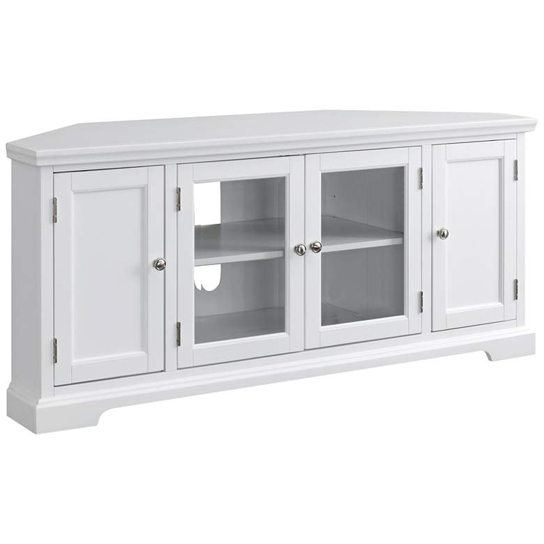 Image 2 Leick 57" Wide White Wood Glass Door Corner TV Console