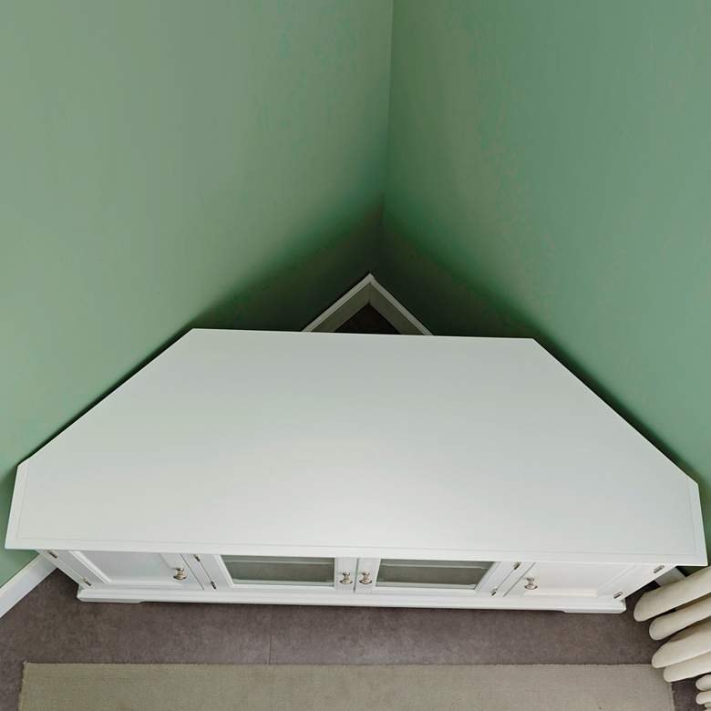Image 7 Leick 57" Wide White Wood Glass Door Corner TV Console more views
