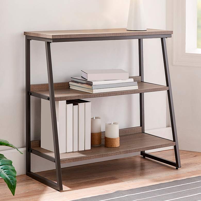 Image 1 Leick Antoinette 32" Wide Roughsawn Oak Gunmetal Bookshelf