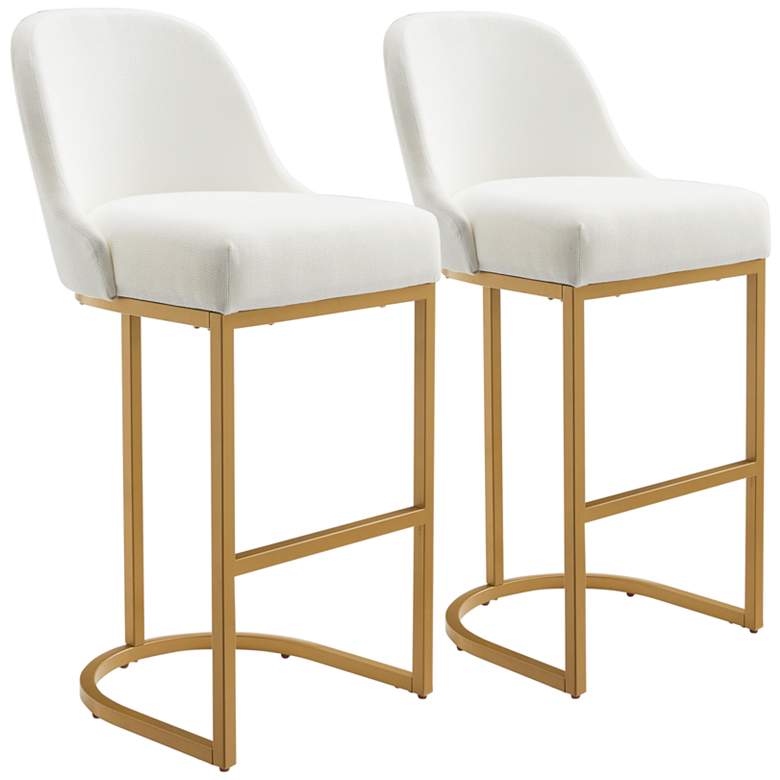 Image 2 Leick Barrelback White Fabric Bar Stools Set of 2