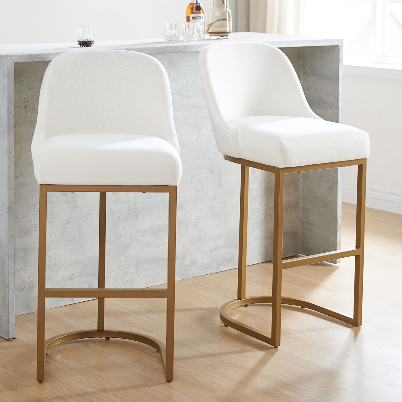 White fabric bar stools hot sale