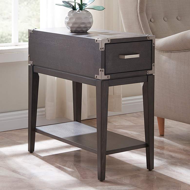 Image 1 Leick Beckett 12 inchW Soft Anthracite Wood 1-Drawer Side Table