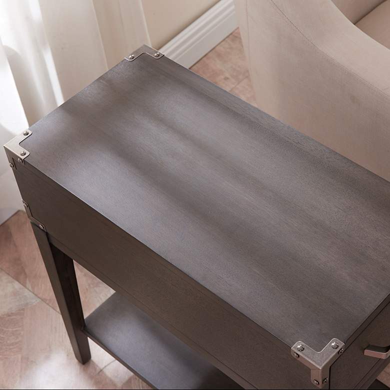 Image 3 Leick Beckett 12"W Soft Anthracite Wood 1-Drawer Side Table more views