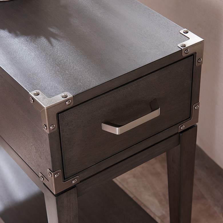 Image 4 Leick Beckett 12"W Soft Anthracite Wood 1-Drawer Side Table more views