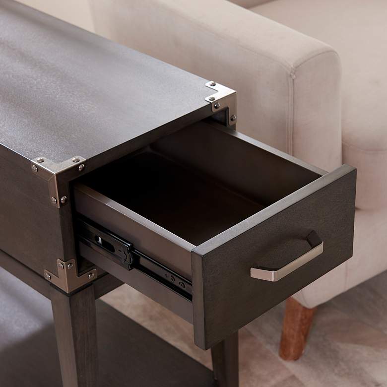 Image 5 Leick Beckett 12"W Soft Anthracite Wood 1-Drawer Side Table more views