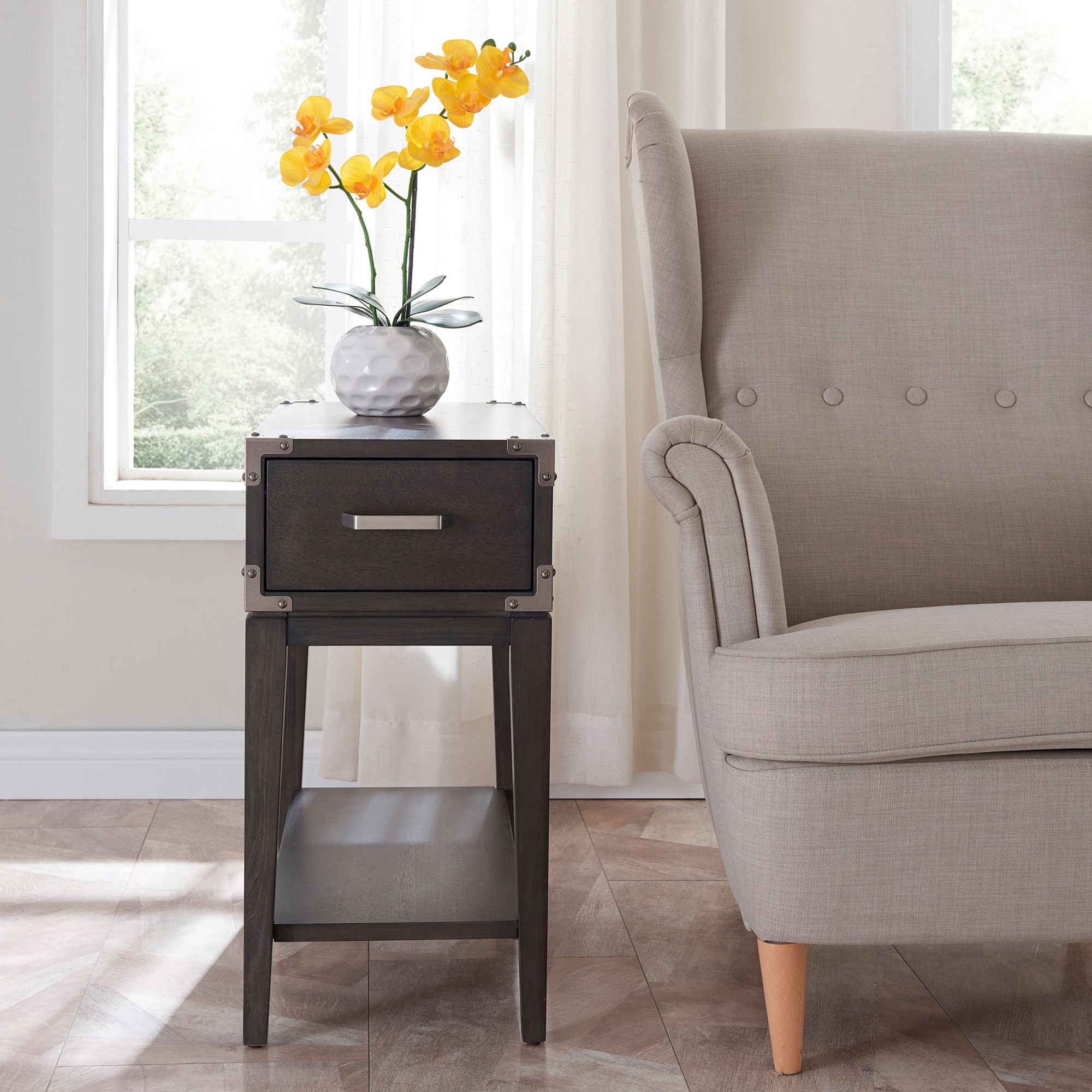 Leick Beckett 12"W Soft Anthracite Wood 1-Drawer Side Table