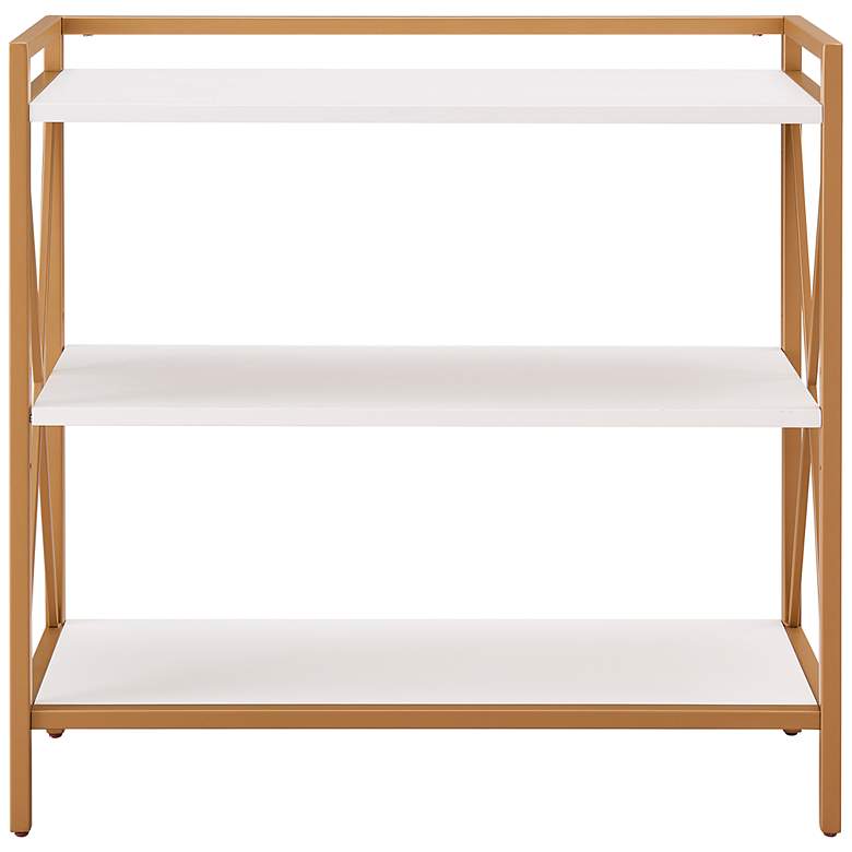 Image 5 Leick Claudette 32 inch Wide White Wood Gold Metal Bookshelf more views