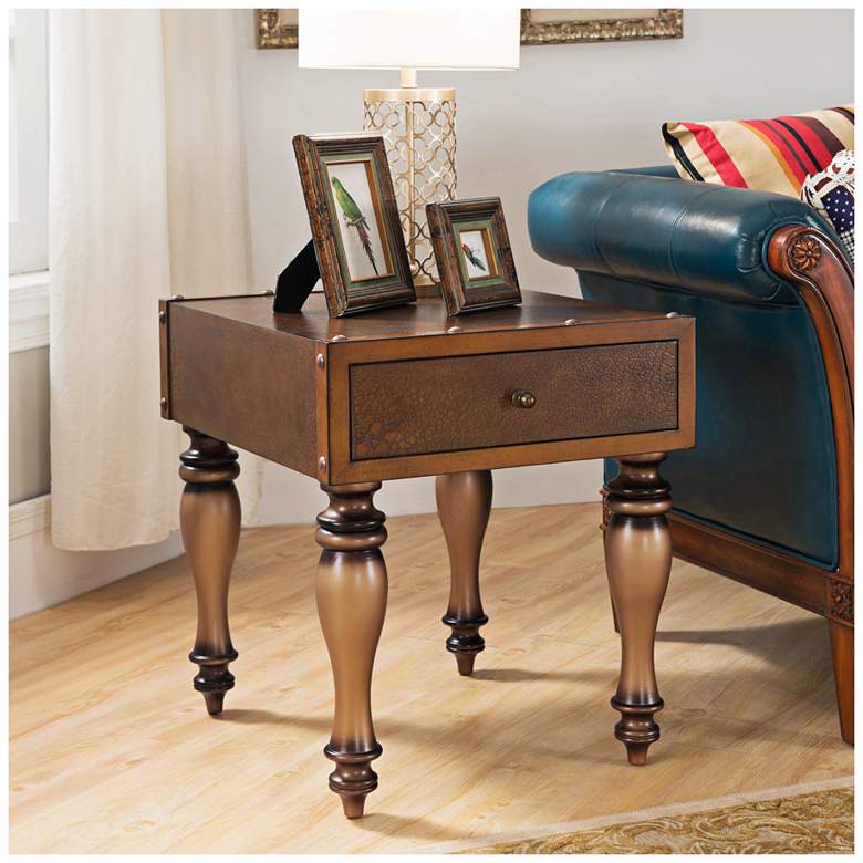 Image 1 Leick Cognac Leather-Look 2-Drawer Trunk End Table