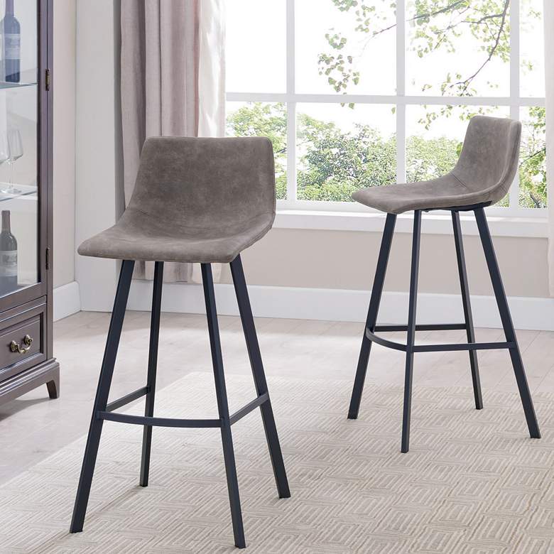 Image 1 Leick Dapple 29 1/2" Gray Faux Leather Bar Stools Set of 2
