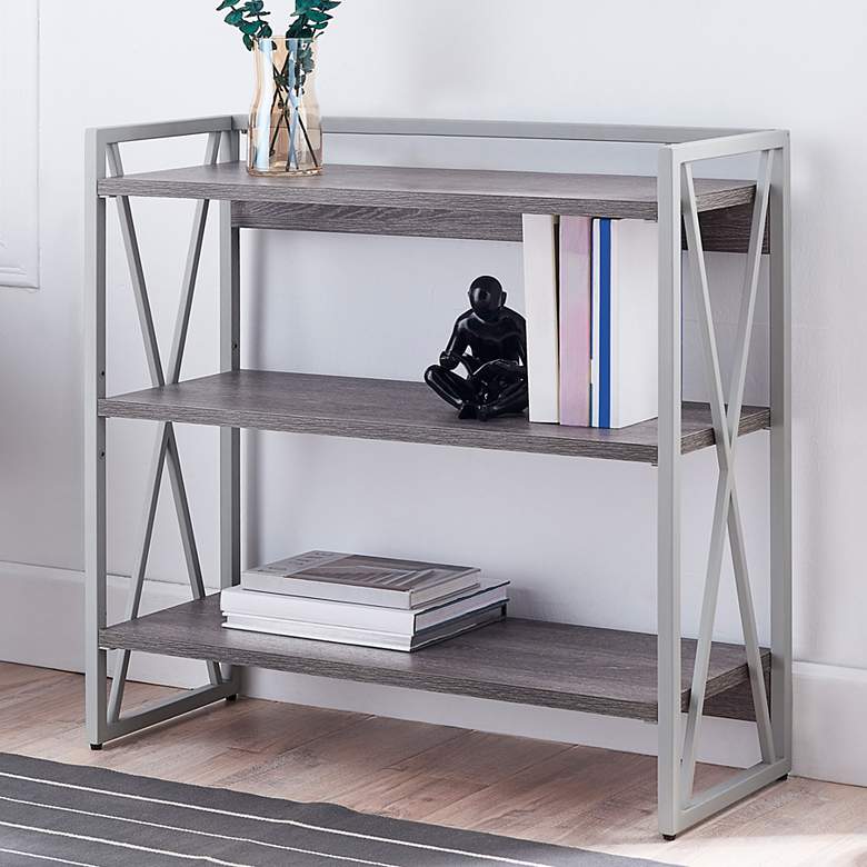Image 1 Leick Elvirah 32" Wide Weathered Wood Nickel Bookshelf
