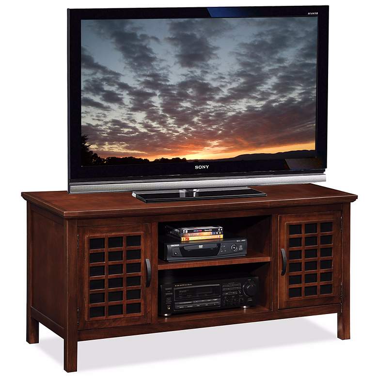 Image 1 Leick Furniture Chocolate Cherry Grid Door TV Stand