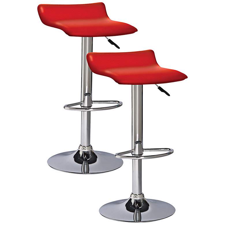 Image 1 Leick Furniture Set of 2 Red/Chrome Adjustable Bar Stools
