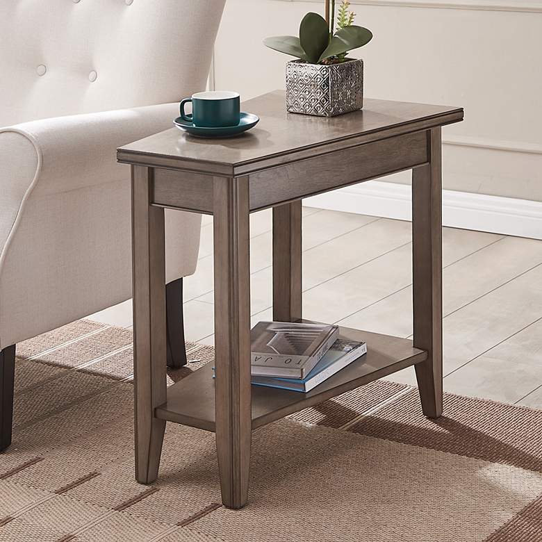 Image 1 Leick Home Laurent 17" Wide Smoke Gray Wood Recliner Wedge Side Table