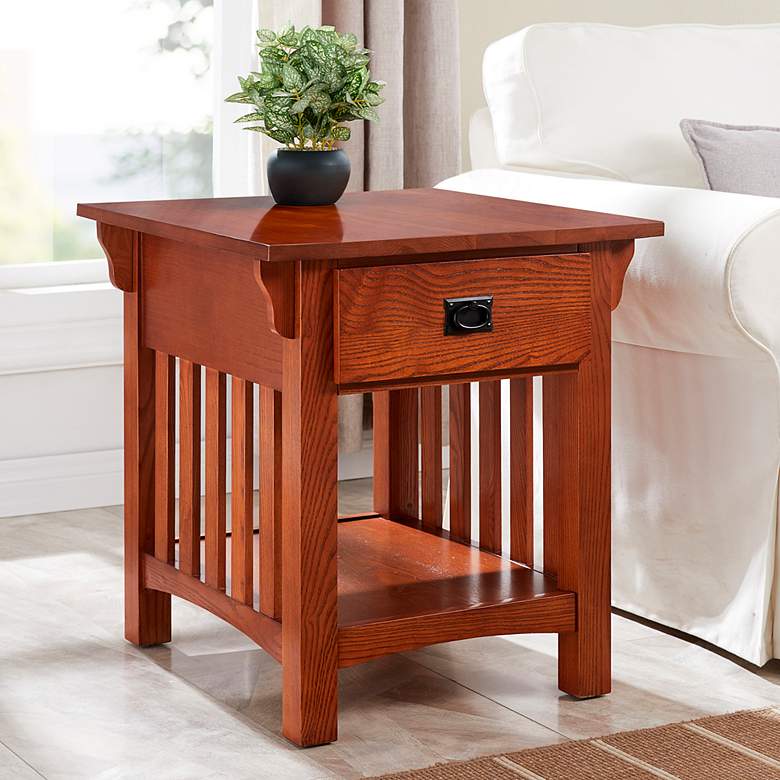 Image 1 Leick Jerymiah 24 inch Wide Medium Oak Wood Side Table