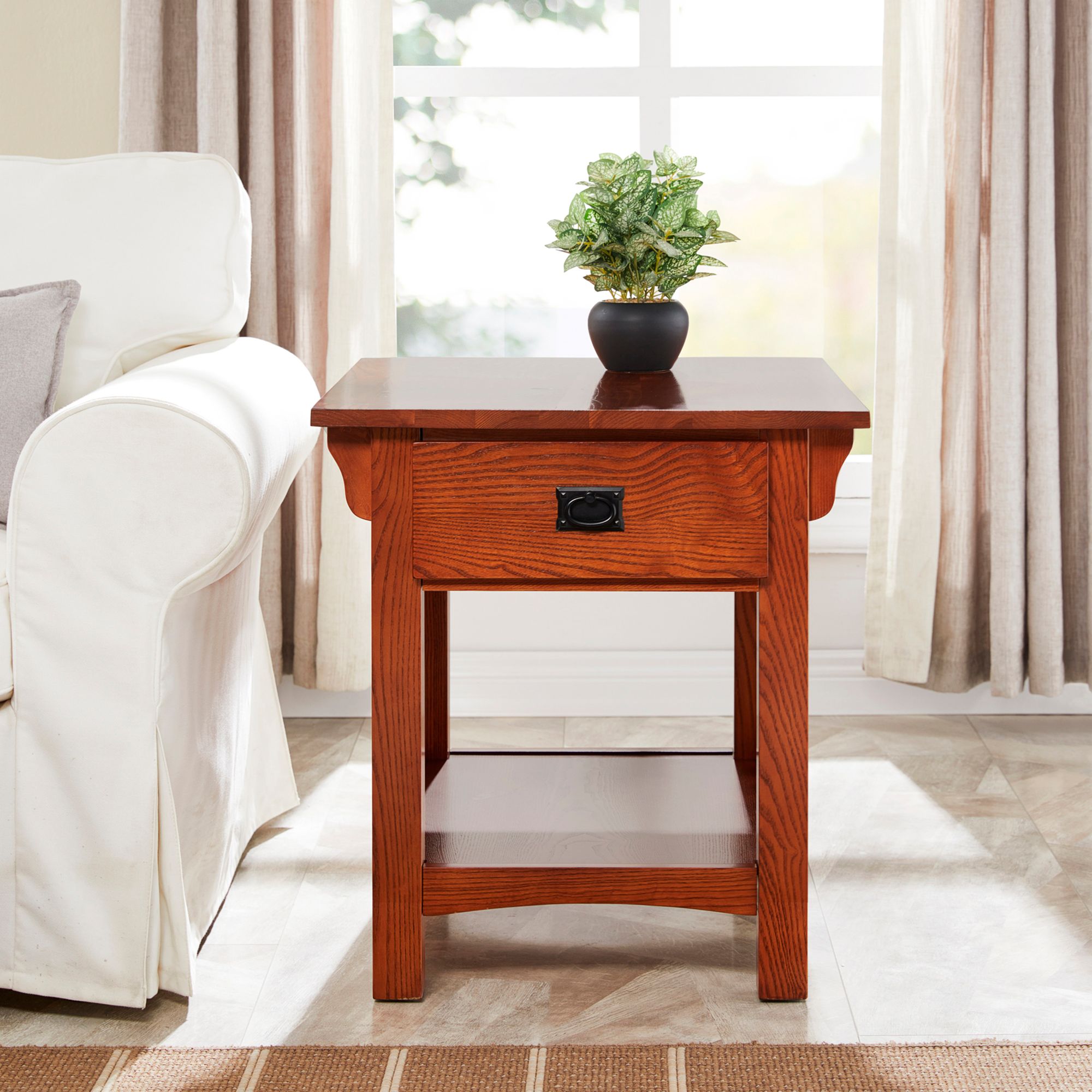 Leick Jerymiah 24" Wide Medium Oak Wood Side Table