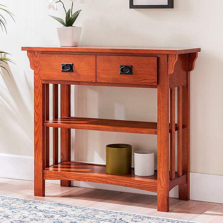 Image 1 Leick Jerymiah 34" Wide Medium Oak Wood 2-Drawer Bookcase