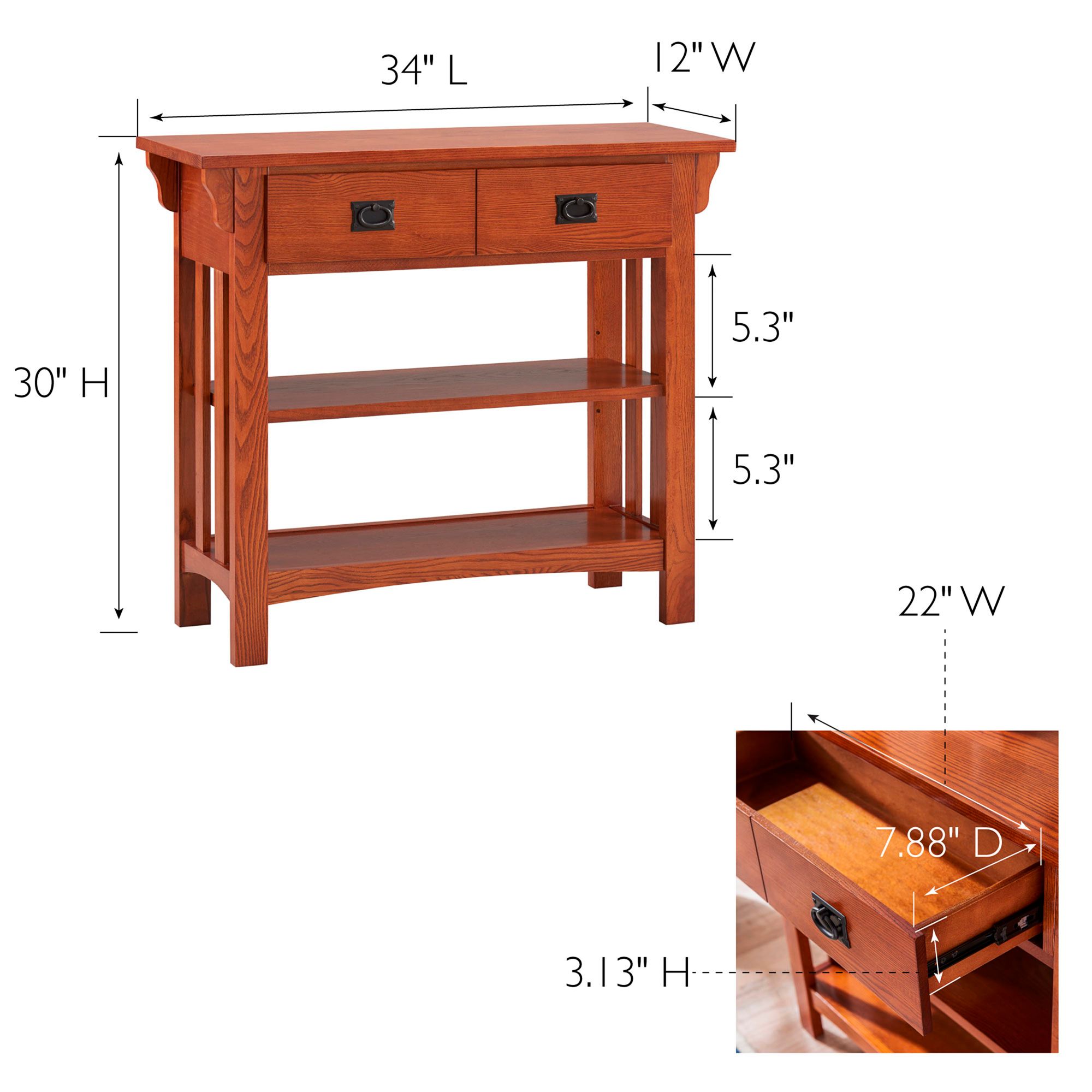 Leick Jerymiah 34" Wide Medium Oak Wood 2-Drawer Bookcase