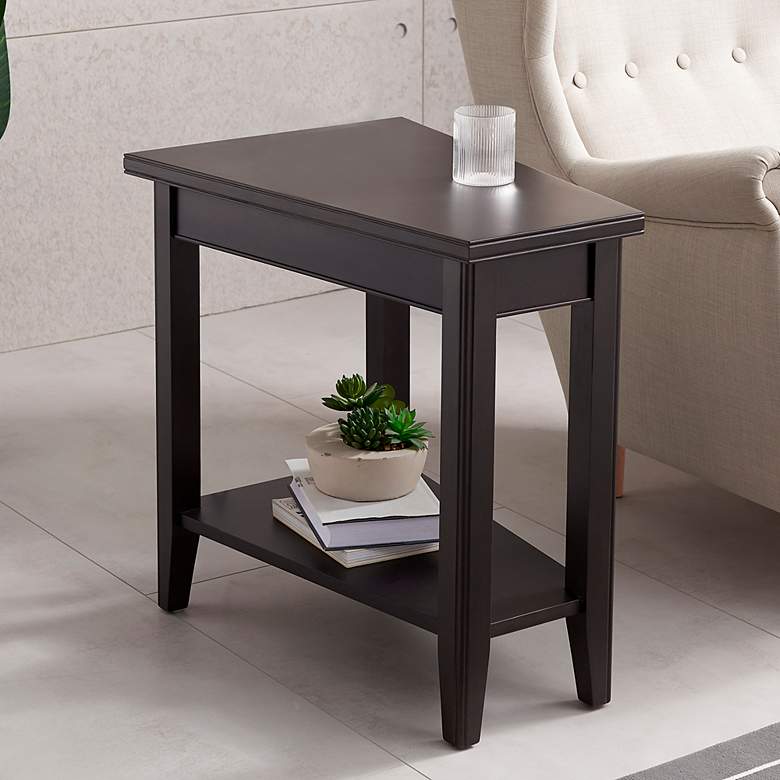 Image 1 Leick Laurent 17"W Black Wood Recliner Wedge Table w/ Shelf