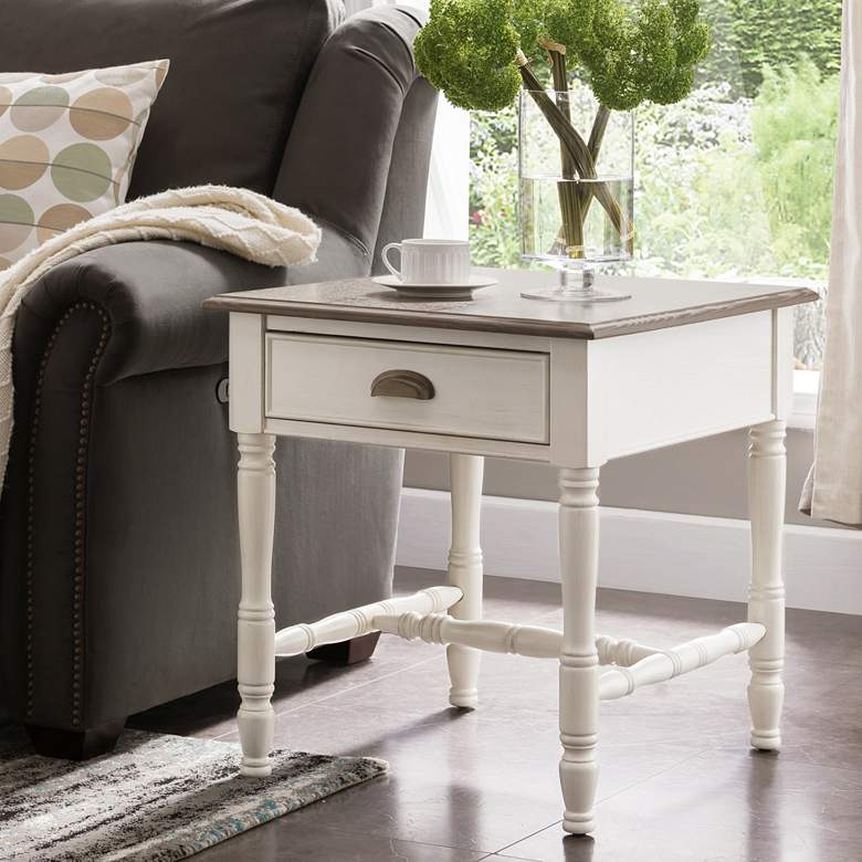 Image 1 Leick Toscana 24" Wide Ecru and Otter 1-Drawer End Table