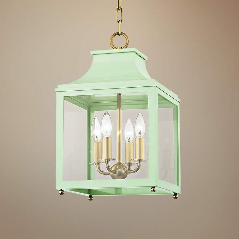Image 1 Leigh 11 1/2"W Aged Brass and Mint 4-Light Mini Pendant
