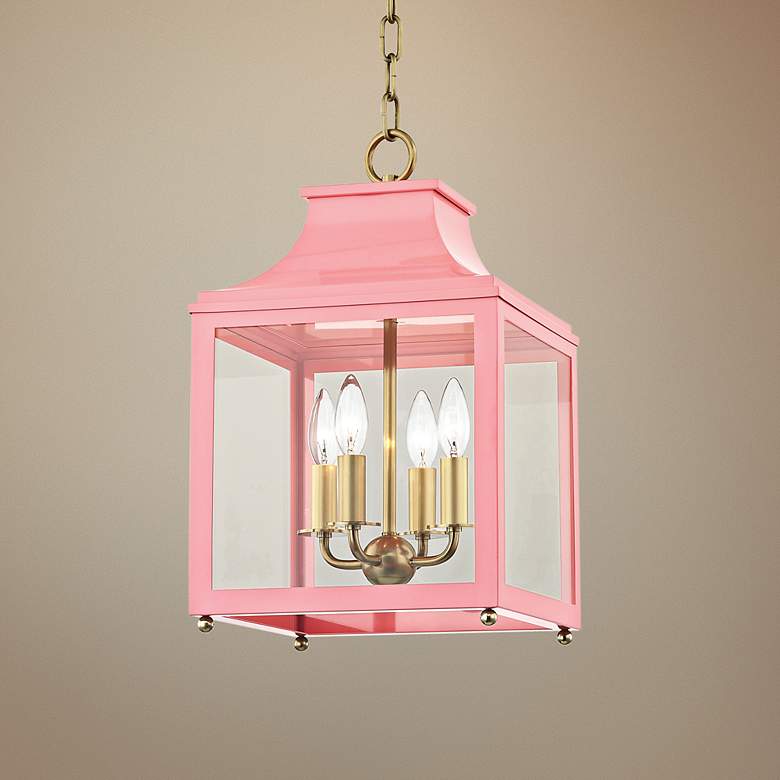 Image 1 Leigh 11 1/2"W Aged Brass and Pink 4-Light Mini Pendant