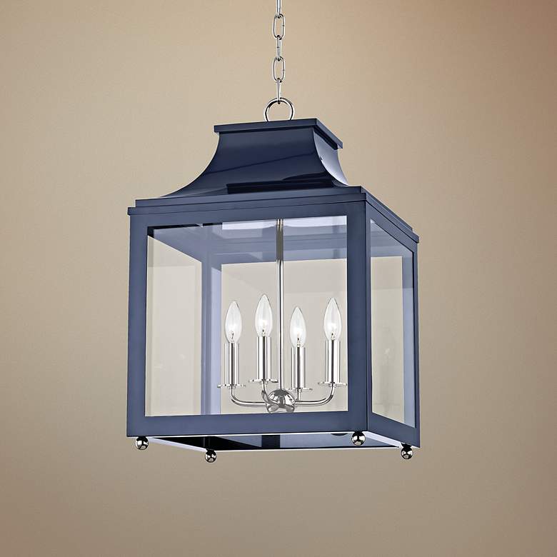 Image 1 Leigh 11 1/2"W Polished Nickel and Navy 4-Light Mini Pendant