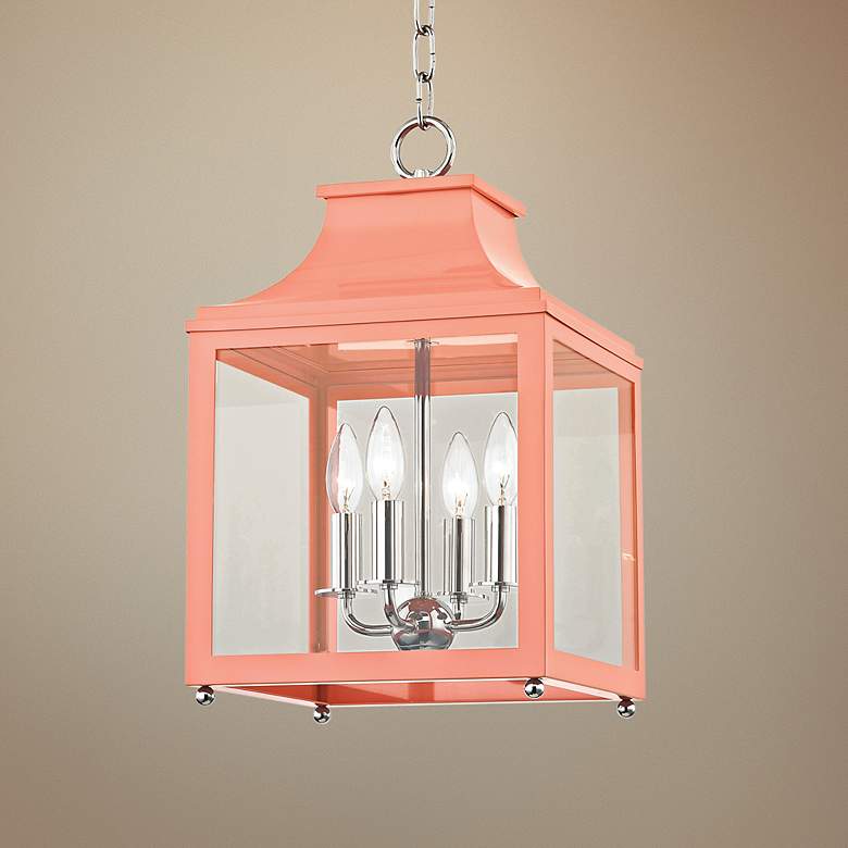 Image 1 Leigh 11 1/2"W Polished Nickel and Pink 4-Light Mini Pendant