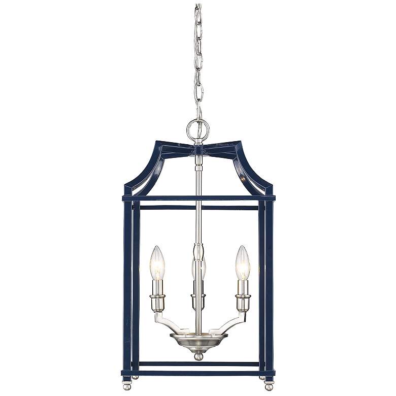 Image 1 Leighton 11 3/4 inch Wide 3-Light Pendant in Pewter with Matte Navy