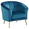 Leighton Blue Velvet and Gold Tufted Accent Chair