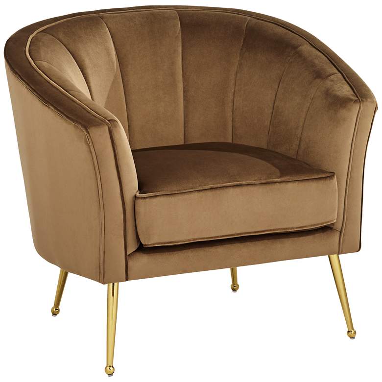 Image 3 Leighton Brown Velvet and Gold Tufted Accent Chair