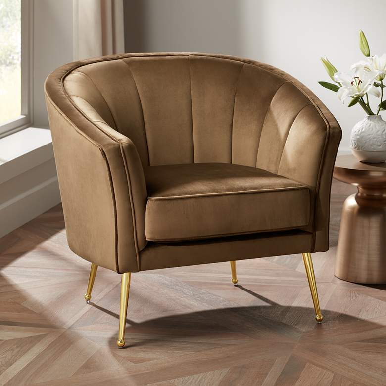 Image 2 Leighton Brown Velvet and Gold Tufted Accent Chair