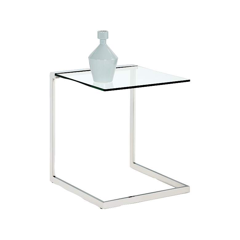 Image 1 Leighton Glass Top and Stainless Steel Square End Table