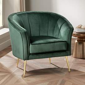 Image1 of Leighton Green Velvet and Gold Tufted Accent Chair